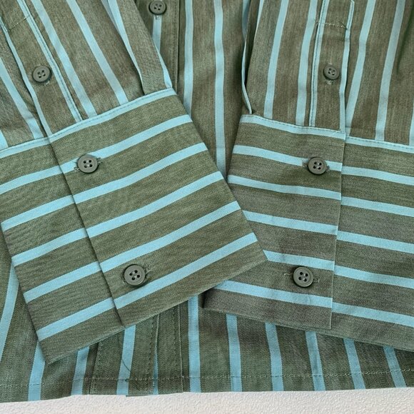 Lane Bryant Button Up Top NEW Womens 22 Green Striped Button Cuffs Casual Office - Picture 8 of 10